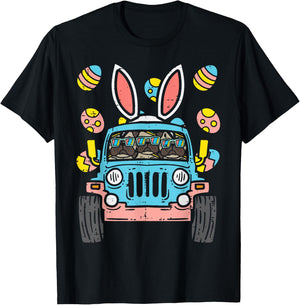 Pugs Monster Truck Bunny Ears Eggs Easter Egg Hunt Boys Kids T-Shirt - T-Shirt | Black