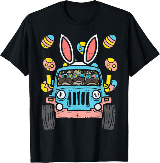 Pugs Monster Truck Bunny Ears Eggs Easter Egg Hunt Boys Kids T-Shirt - T-Shirt | Black
