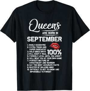 Queens Are Born in September Birthday Gifts T-Shirt - T-Shirt | Black
