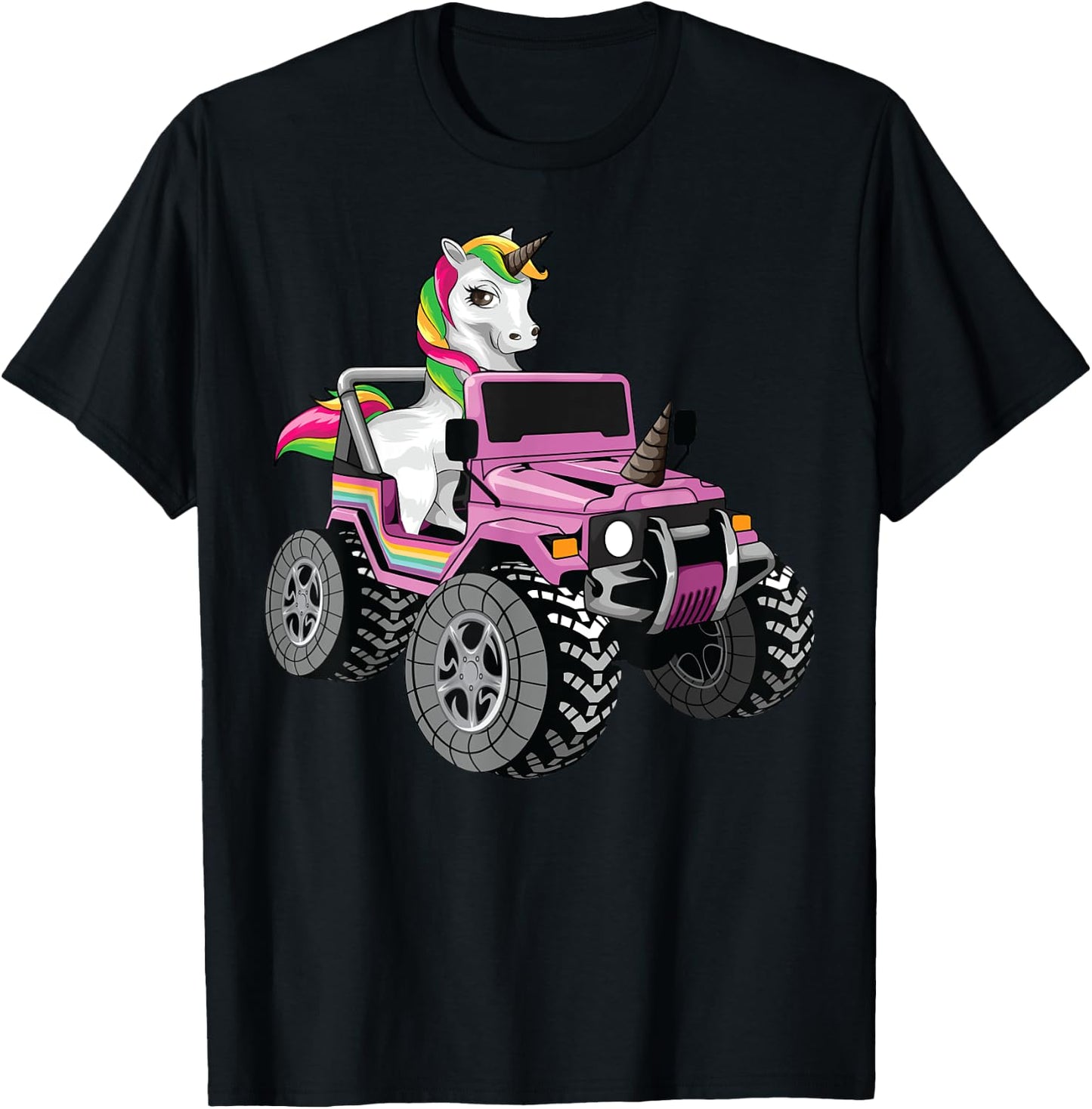 Funny Unicorn Monster Truck Gift Girls Cool Pink Party T-Shirt - T-Shirt | Black