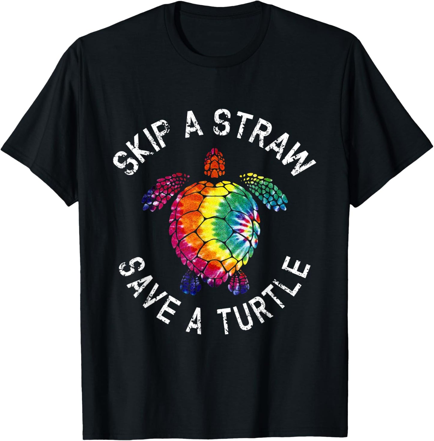 Skip a Straw Save a Turtle tie dye T-Shirt - T-Shirt | Black