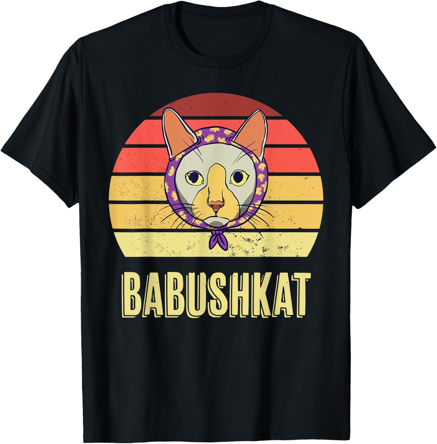 Vintage Babushkat Funny Babushka Head Scarf Cat Lover T-Shirt - T-Shirt | Black