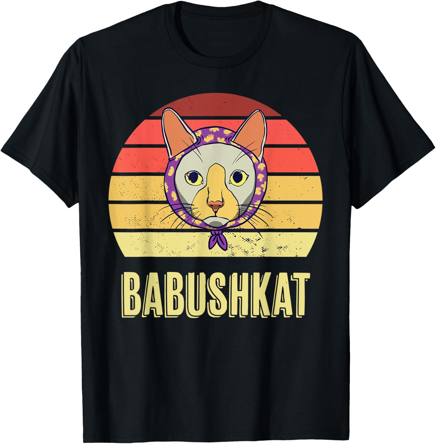 Vintage Babushkat Funny Babushka Head Scarf Cat Lover T-Shirt - T-Shirt | Black