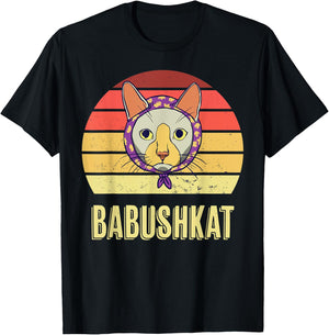 Vintage Babushkat Funny Babushka Head Scarf Cat Lover T-Shirt - T-Shirt | Black