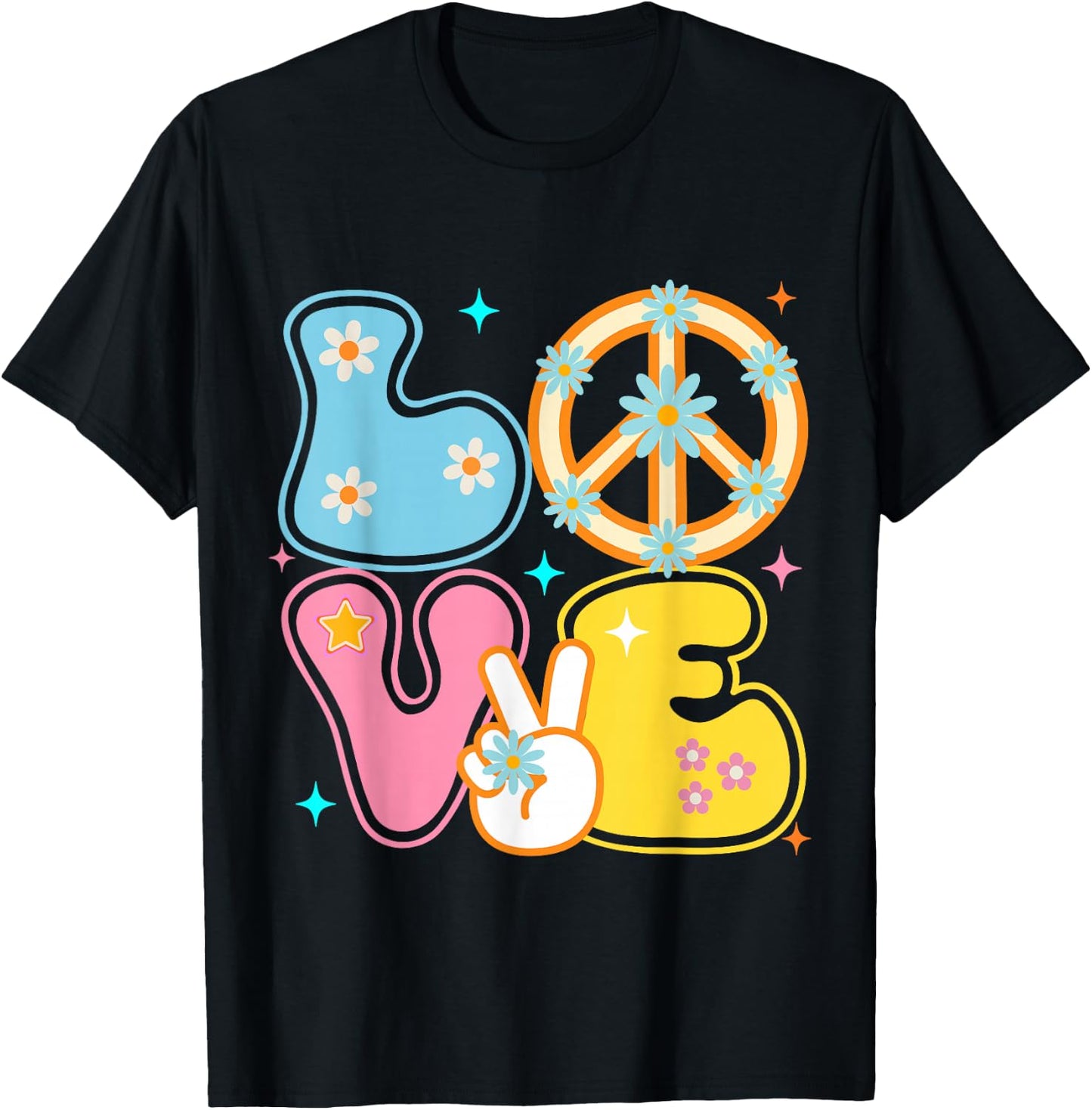 Peace Sign Love 60s 70s Tie Dye Hippie Costume T-Shirt - T-Shirt | Black
