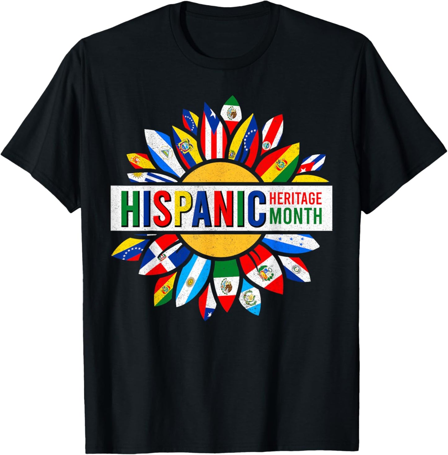 Hispanic Heritage Month Latino Countries Flags T-Shirt - T-Shirt | Black