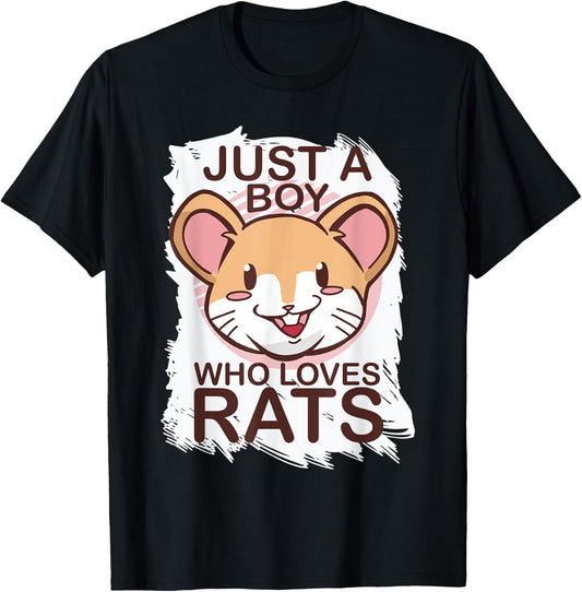 Just A Boy Who Loves Rats Rat Lover Gift T-Shirt - T-Shirt | Black