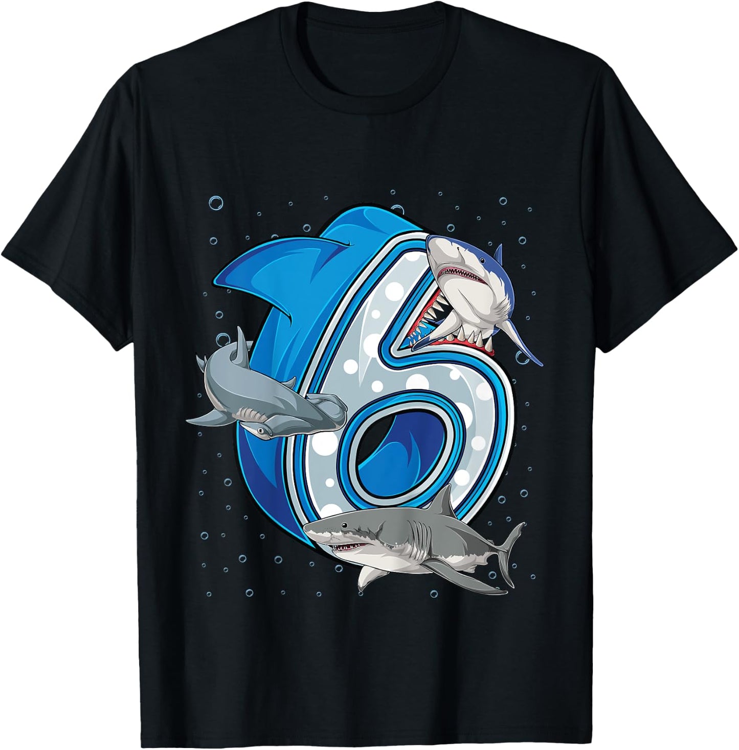 Kids 6th Birthday Boys Shark 6 years Old Ocean Shark B-day T-Shirt - T-Shirt | Black