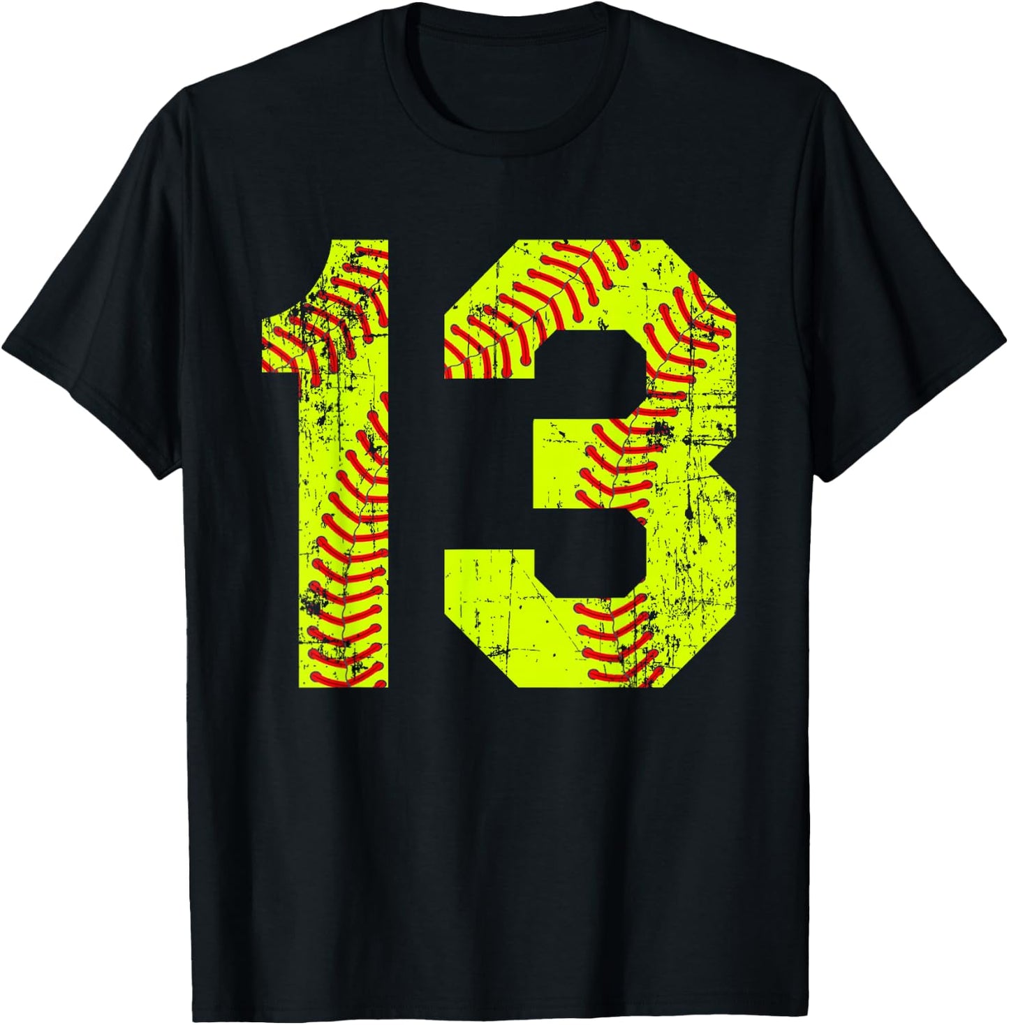 Vintage Softball 13 Jersey Number T-Shirt - T-Shirt | Black