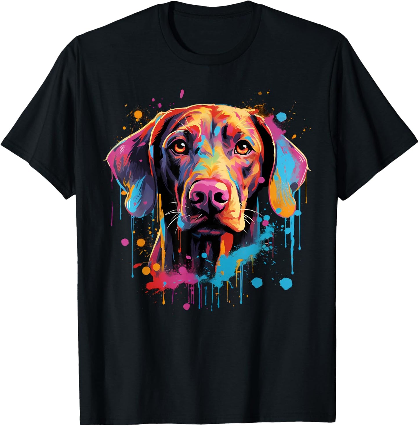 Colorful Vizsla Dog Men Women Kids T-Shirt - T-Shirt | Black