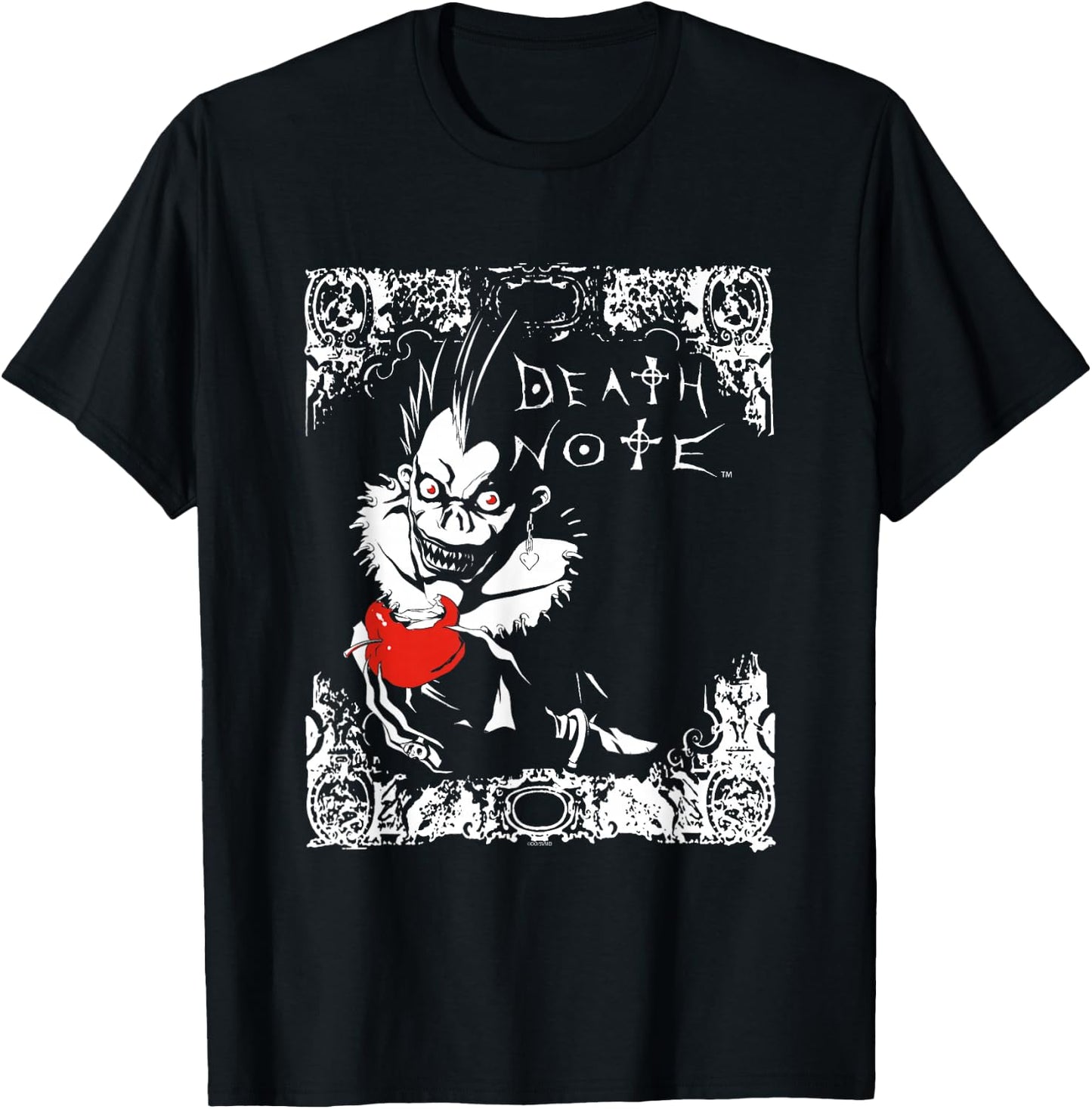 Death Note Ryuk Apple and Logo Filigree Anime T-Shirt - T-Shirt | Black