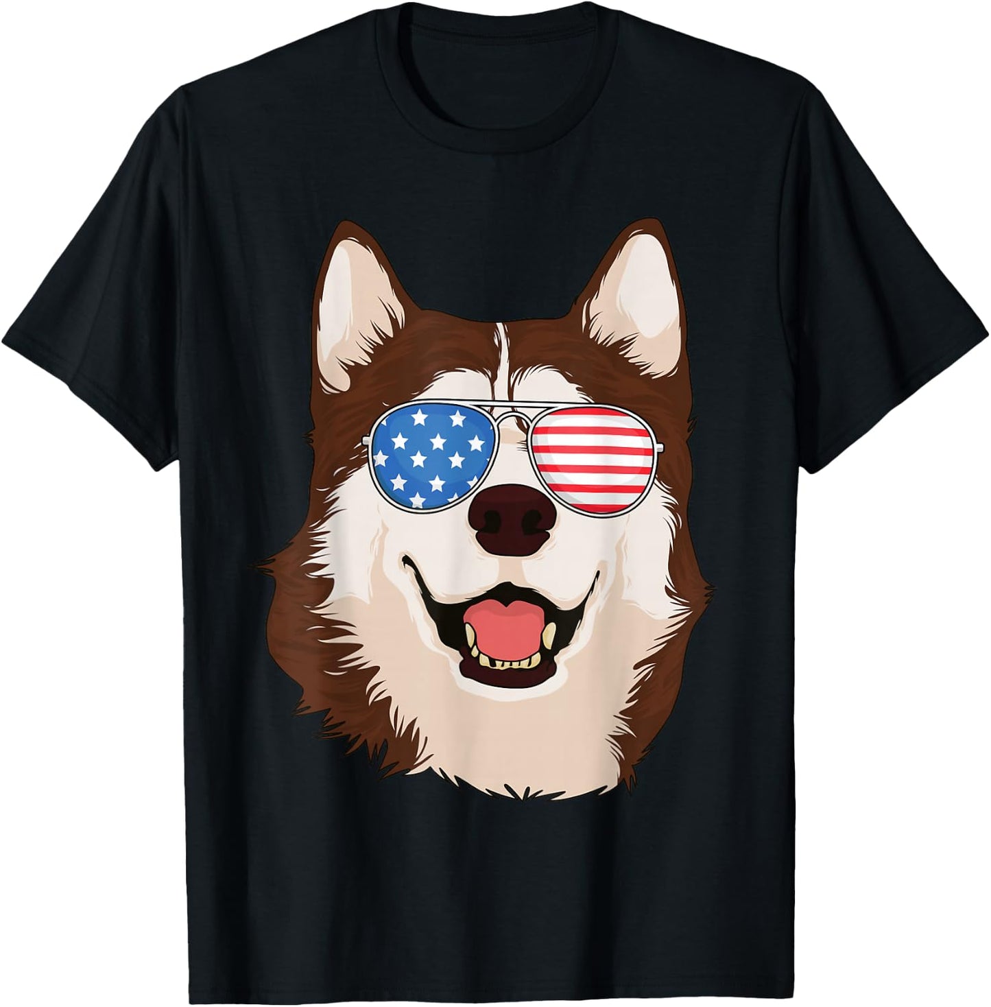 Siberian Husky 4th of July Shirt American Flag Husky Lover T-Shirt - T-Shirt | Black