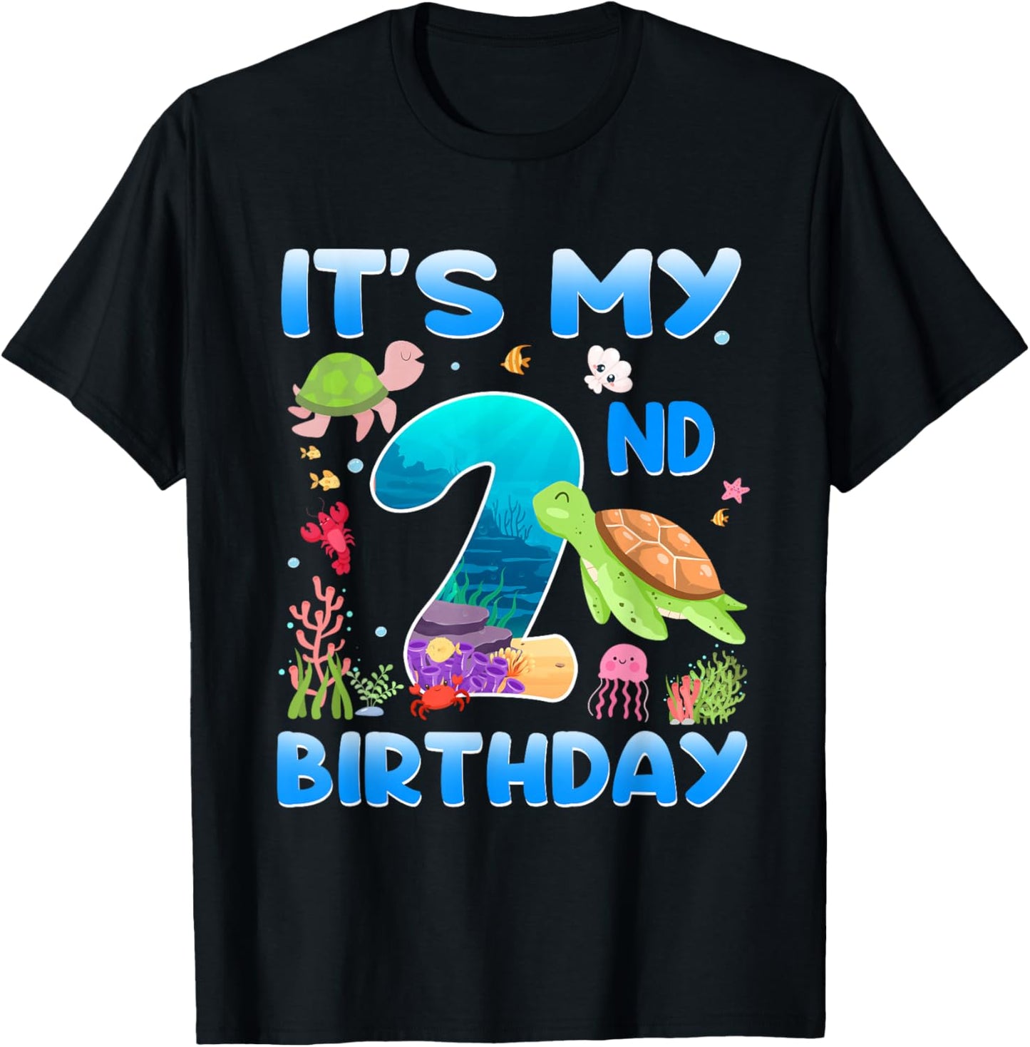 2 Year Old Girls Boys 2nd Birthday Sea Turtle Themed T-Shirt - T-Shirt | Black