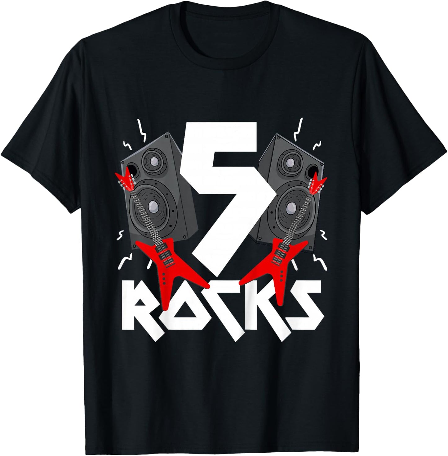 5 Rocks Birthday Party 5 Year Old Rock N Roll Star 5th Gift T-Shirt - T-Shirt | Black