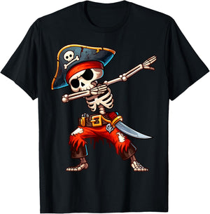 Dabbing Skeleton Pirate Halloween Kids Pirate T-Shirt - T-Shirt | Black