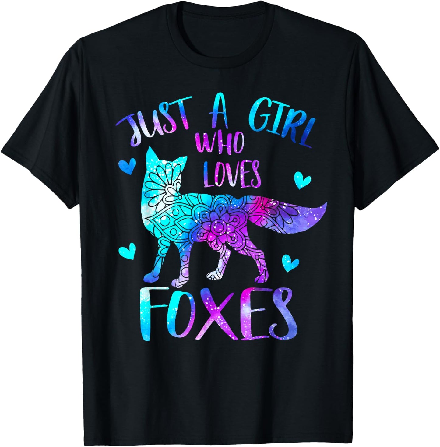 Just a Girl Who Loves Foxes Watercolor Galaxy Cute Fox Space T-Shirt - T-Shirt | Black