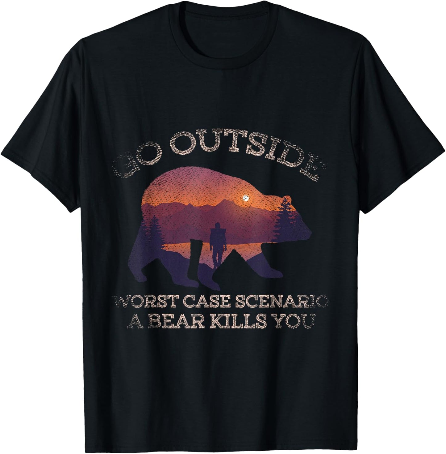 Go Outside Worst Scenario A Bear Kills You Camping T-Shirt - T-Shirt | Black