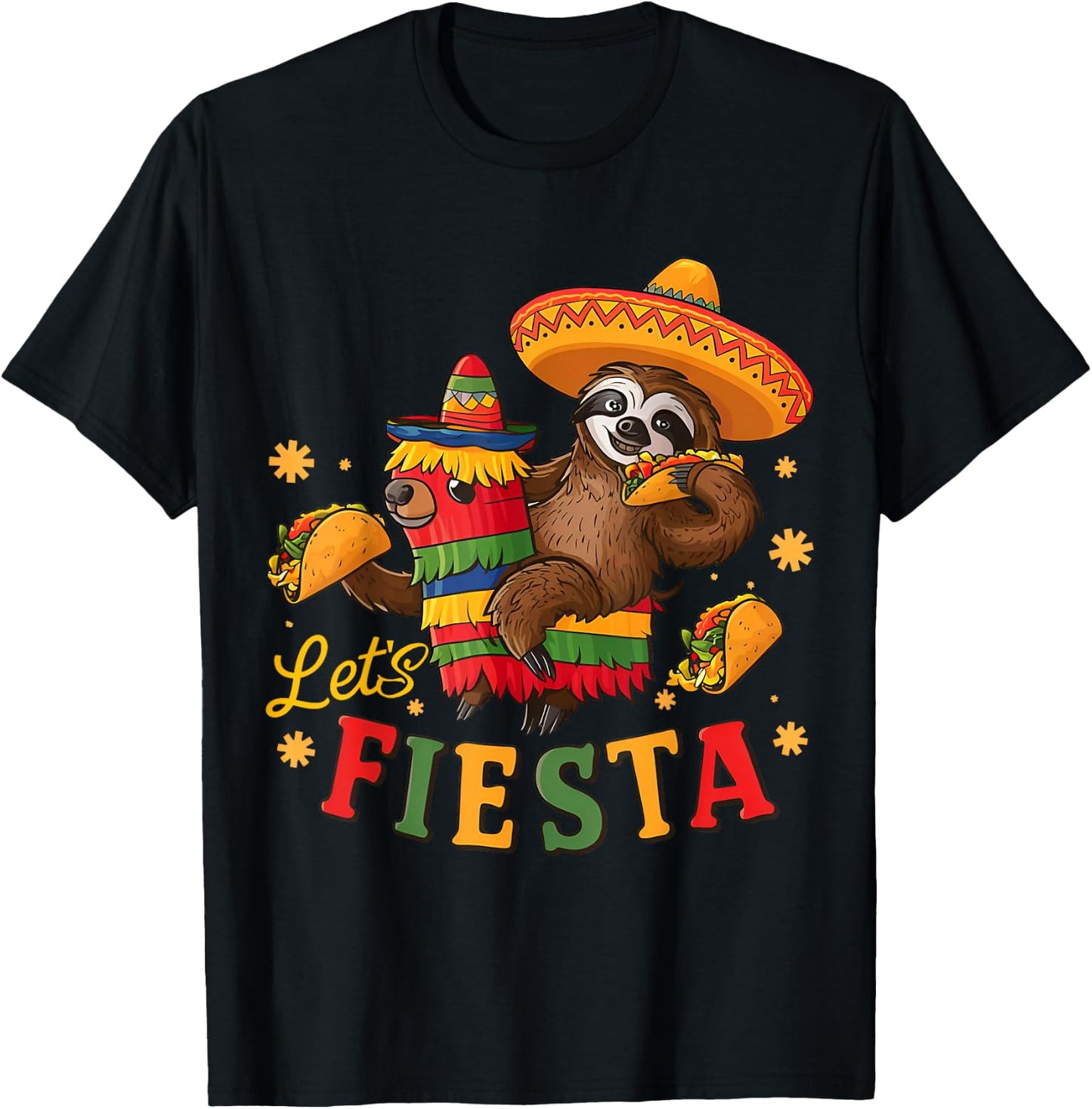 Let's Fiesta Cinco De Mayo Mexican Sloth Tacos Pinata Party T-Shirt - T-Shirt | Black