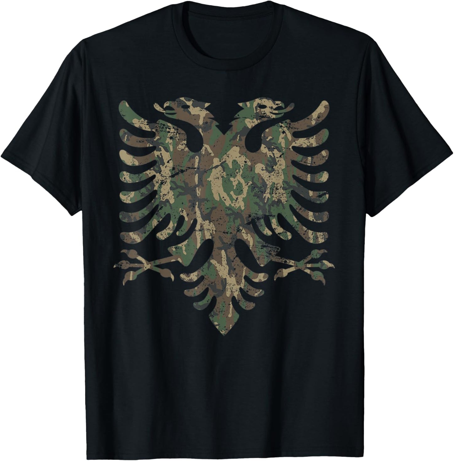 CAMO ALBANIAN Eagle Flag Distressed Camouflage ALBANIA T-Shirt - T-Shirt | Black
