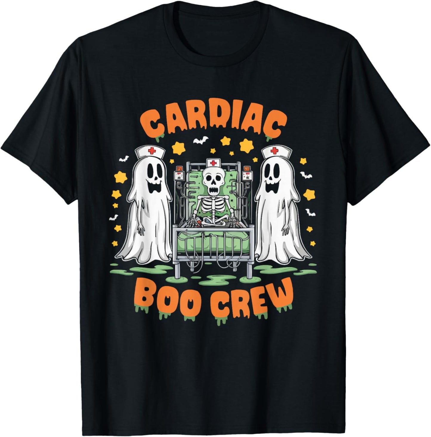 Cardiac Nurse Halloween Spooky Nursing Trick Or Treat T-Shirt - T-Shirt | Black