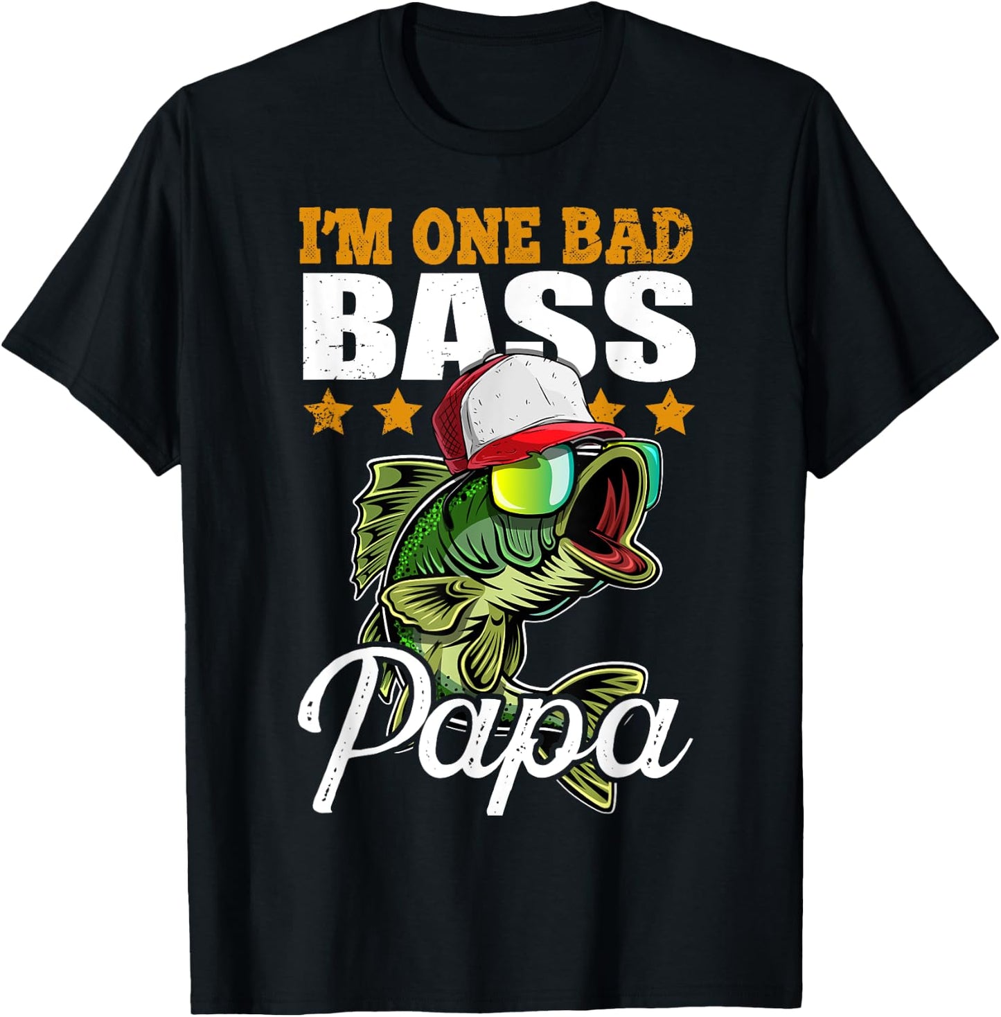 I'm One Bad Bass Papa Funny Bass Fishing Father's Day Gift T-Shirt - T-Shirt | Black