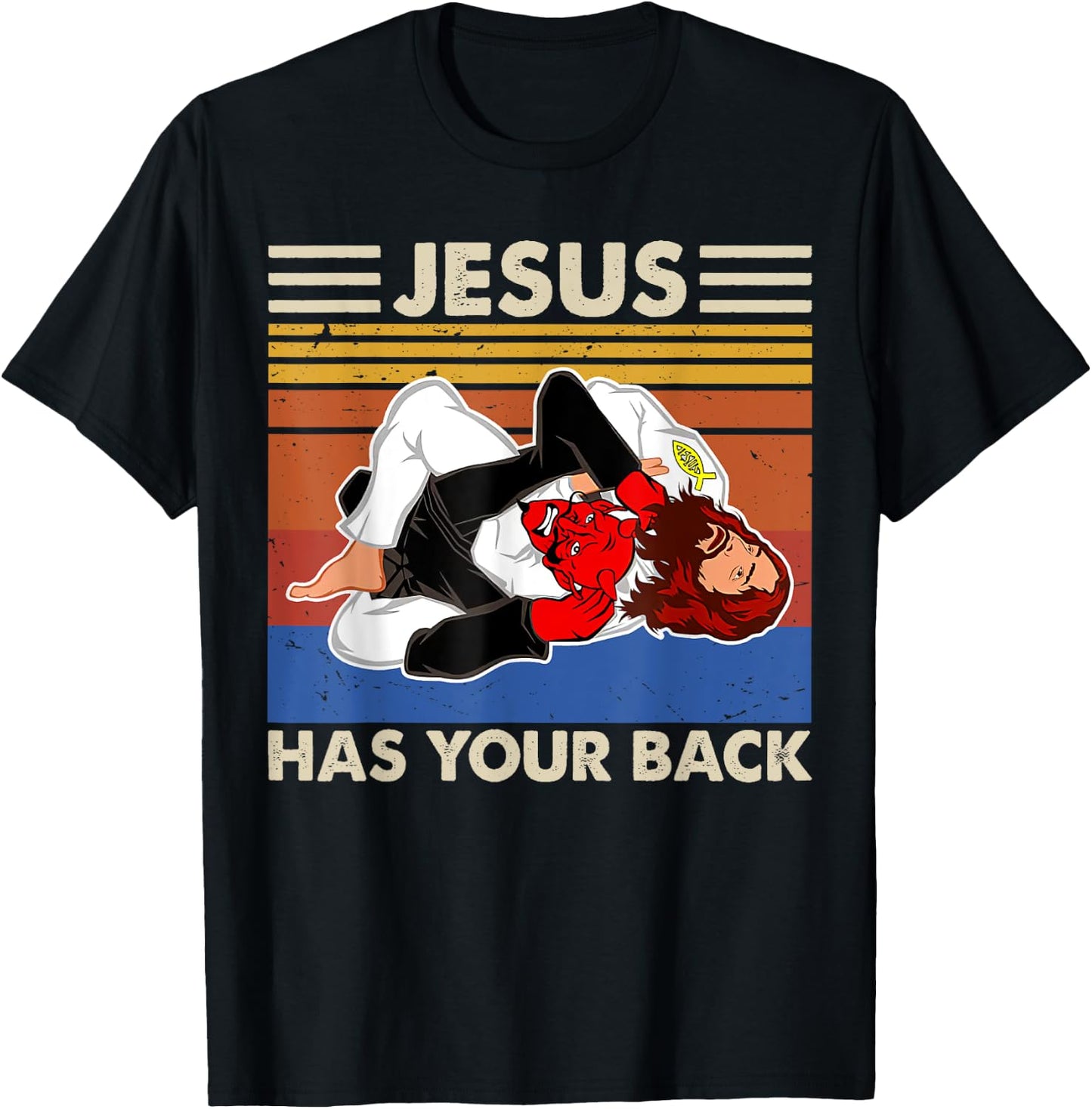 Jiu Jitsu shirts Jesus Has Your Back MMA Brazilian Jiujitsu T-Shirt - T-Shirt | Black