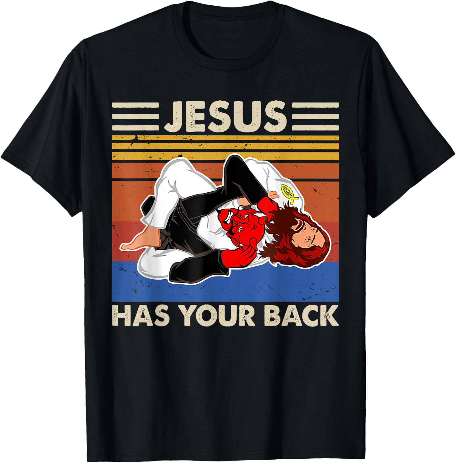 Jiu Jitsu shirts Jesus Has Your Back MMA Brazilian Jiujitsu T-Shirt - T-Shirt | Black
