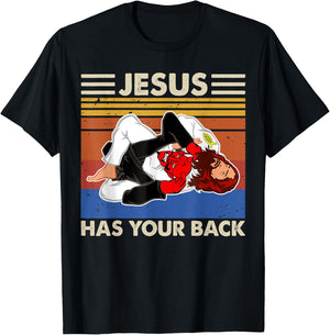 Jiu Jitsu shirts Jesus Has Your Back MMA Brazilian Jiujitsu T-Shirt - T-Shirt | Black