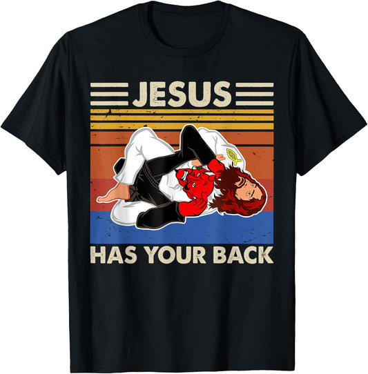 Jiu Jitsu shirts Jesus Has Your Back MMA Brazilian Jiujitsu T-Shirt - T-Shirt | Black