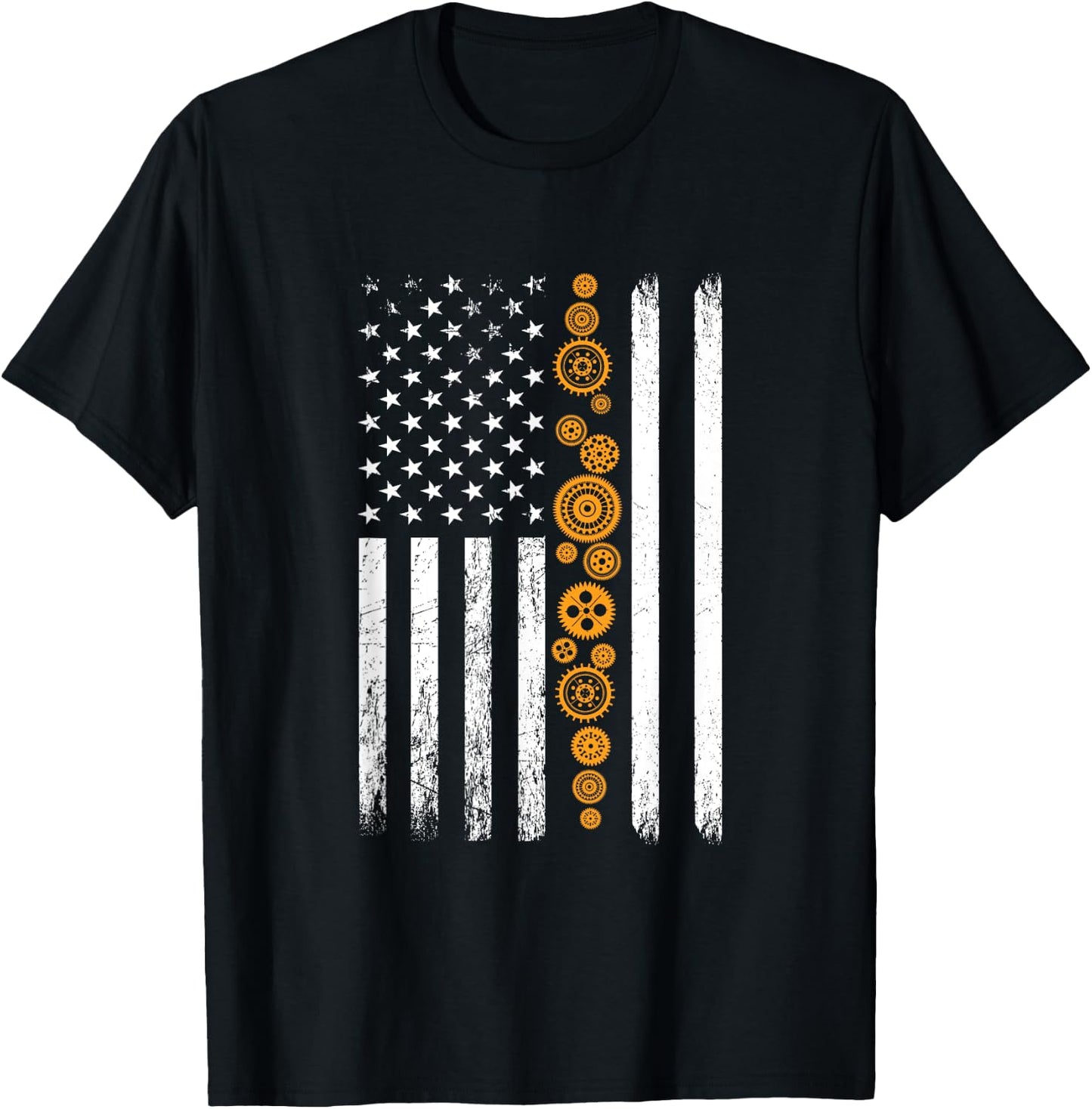 Engineering Gear Cog USA Flag Funny Mechanical Engineer Men T-Shirt - T-Shirt | Black