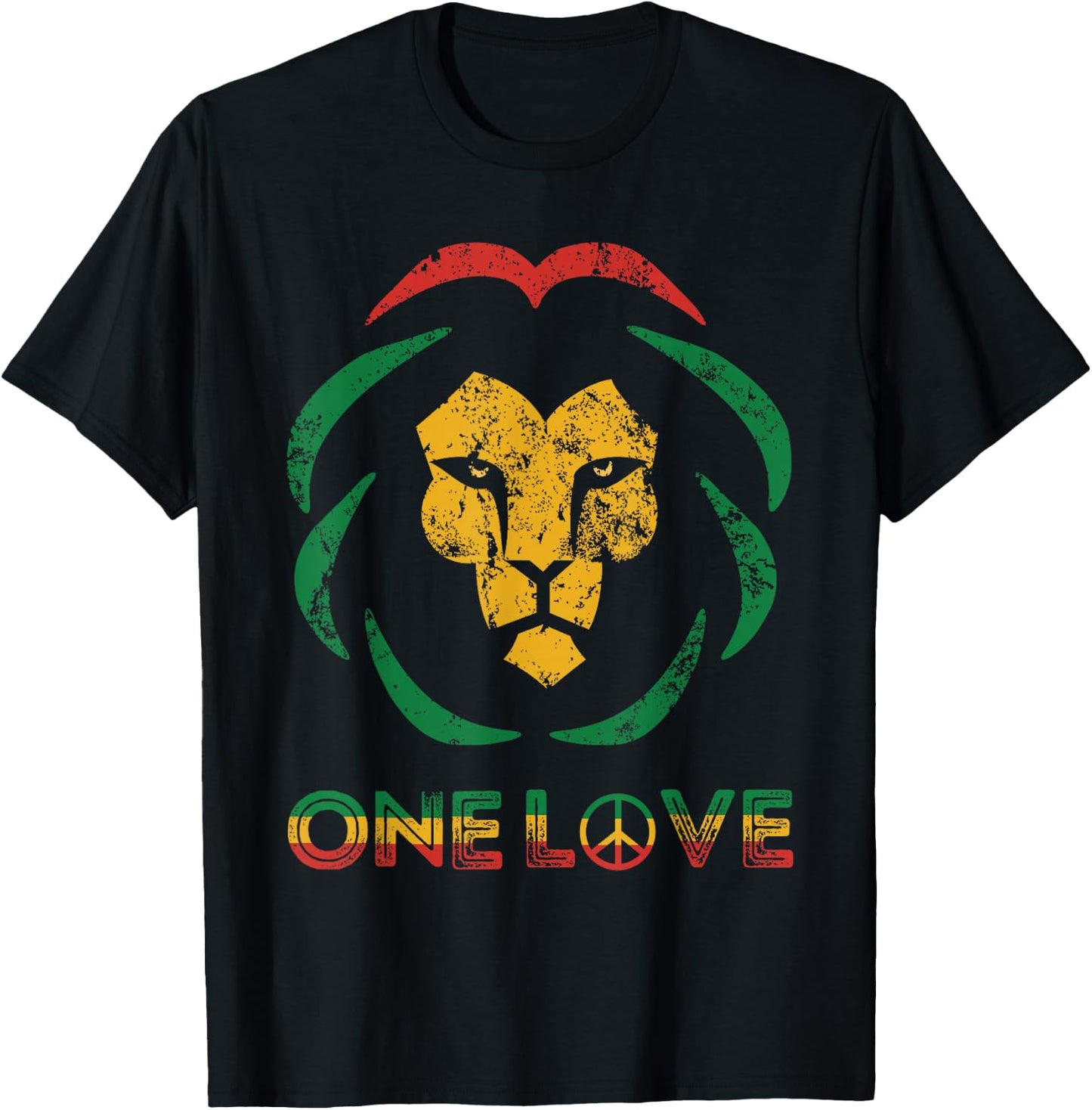 One Love Rasta Reggae Lion Of Judah Rastafari Roots Vintage T-Shirt - T-Shirt | Black