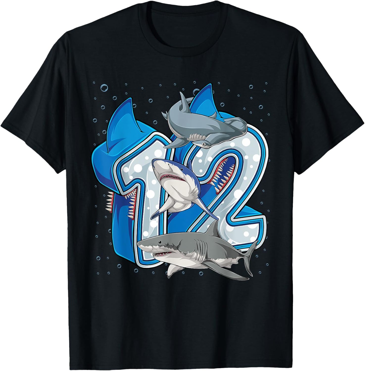 12th Birthday Boys Shark 12 years Old Ocean Shark B-day T-Shirt - T-Shirt | Black