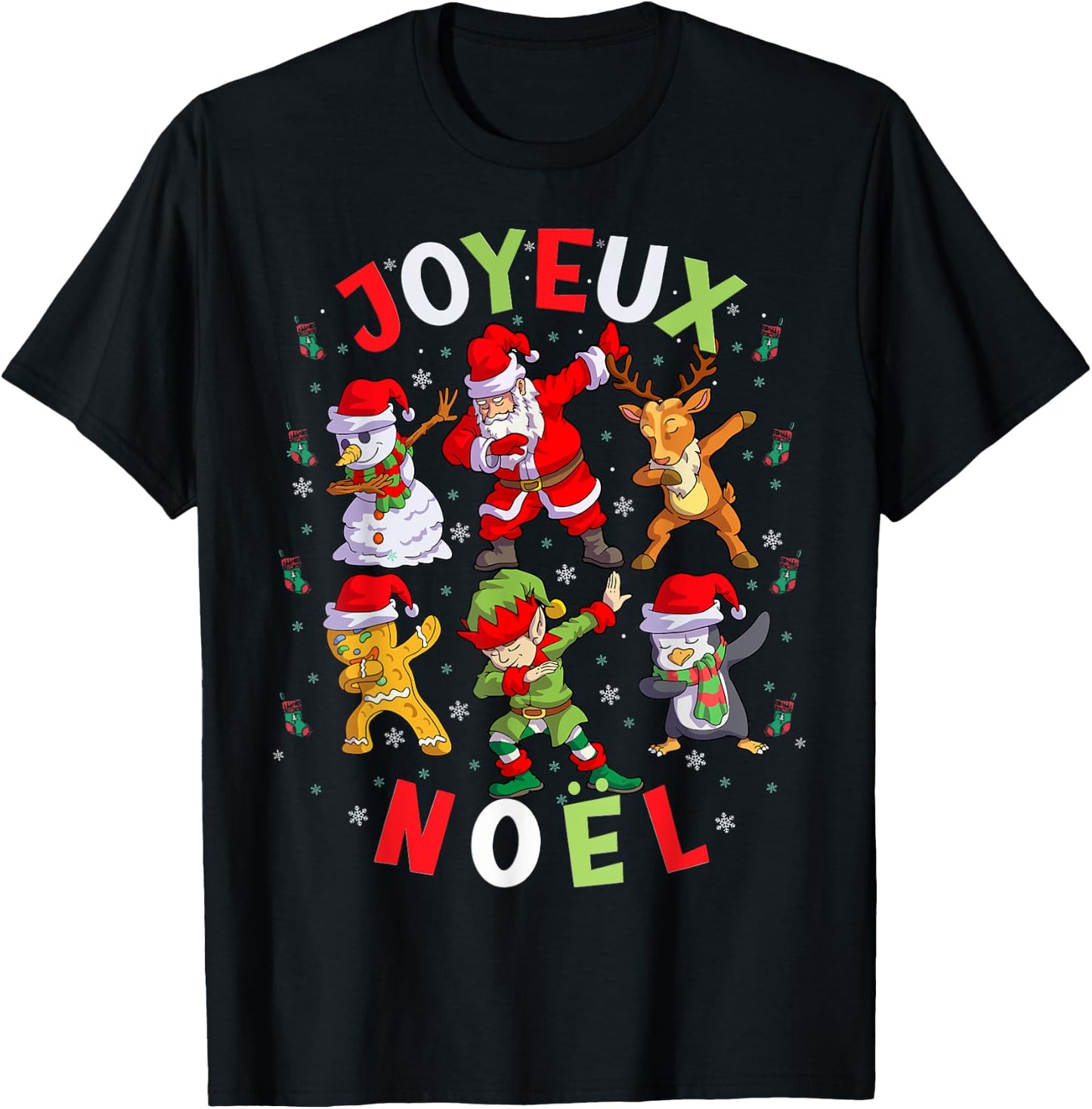 Joyeux Noel Merry Christmas French Squad Santa Elf Dab T-Shirt - T-Shirt | Black