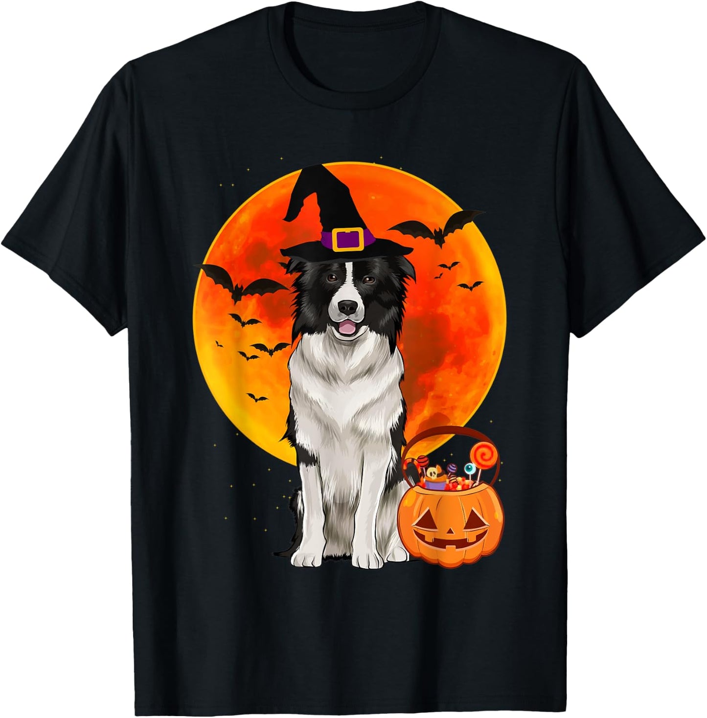 Dog Halloween Border Collie Jack O Lantern Pumpkin T-Shirt - T-Shirt | Black