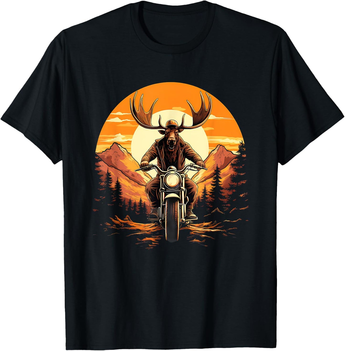 Biker Moose Riding Motorcycle T-Shirt - T-Shirt | Black