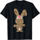 Leopard Print Bunny Flowers Girls Women Happy Easter T-Shirt - T-Shirt | Black