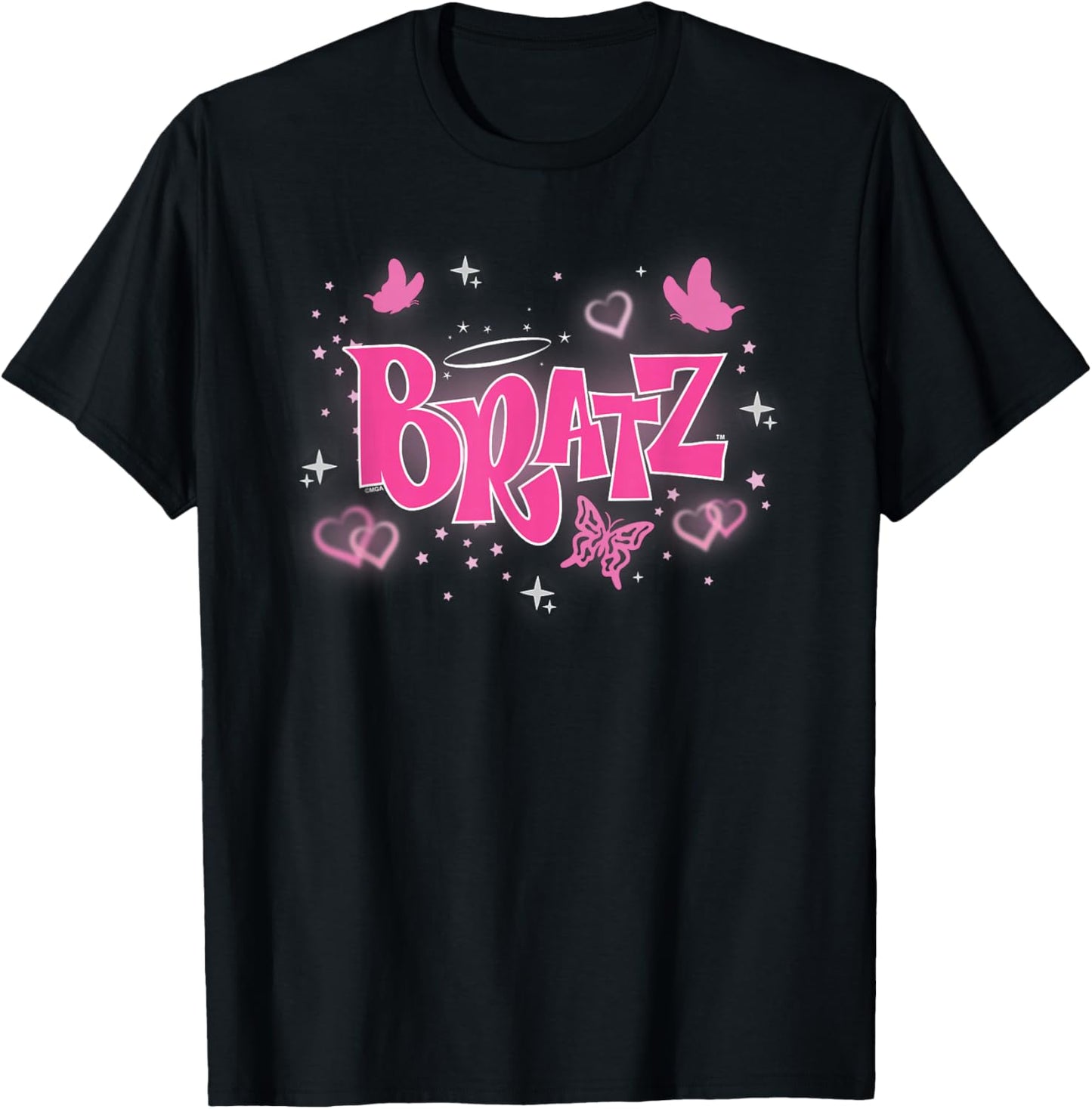 Bratz - Pink Y2K Butterfly Logo with Hearts T-Shirt - T-Shirt | Black