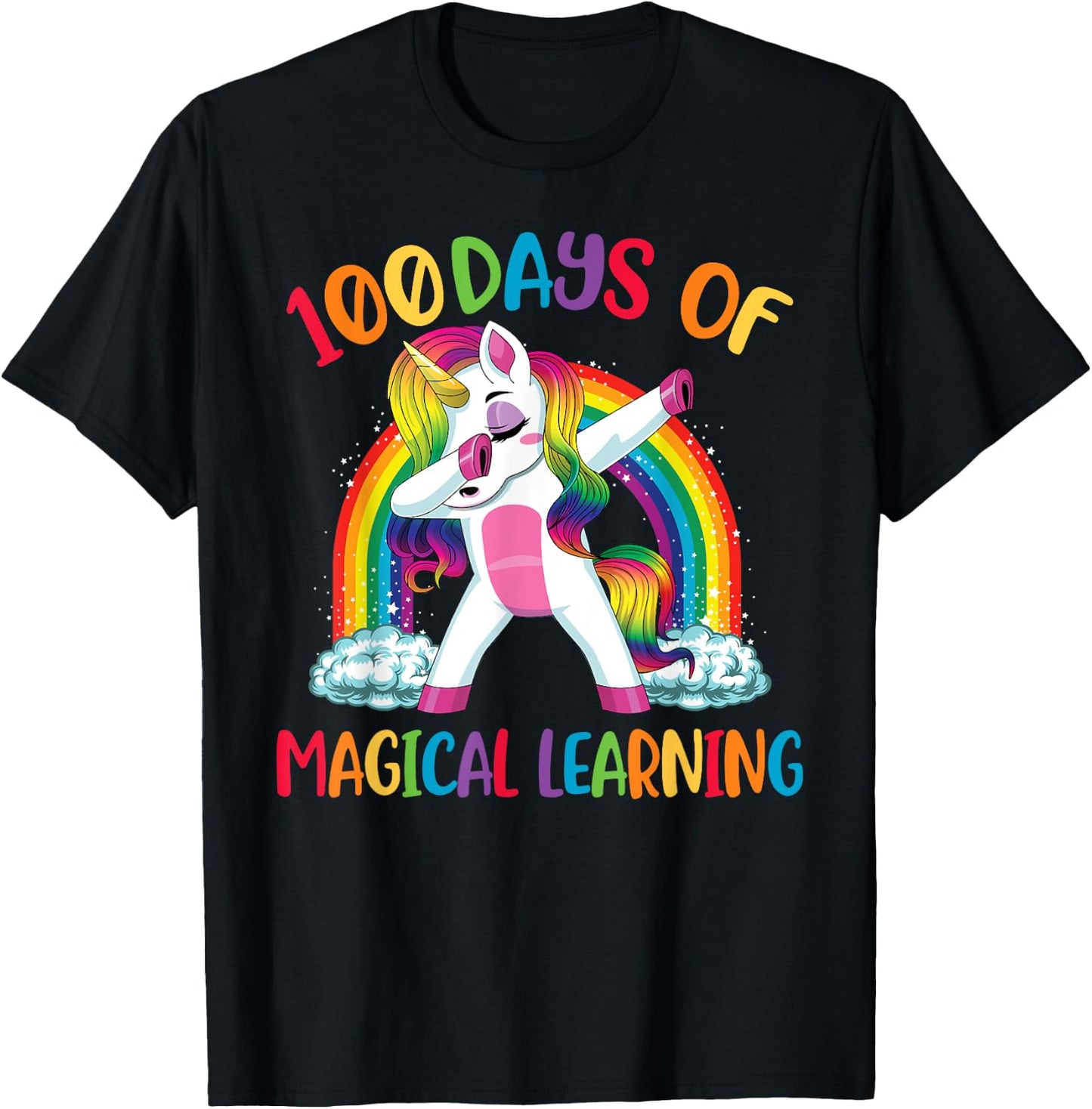 100 Days Of Magical Learning Dabbing Unicorn Girls Kids T-Shirt - T-Shirt | Black
