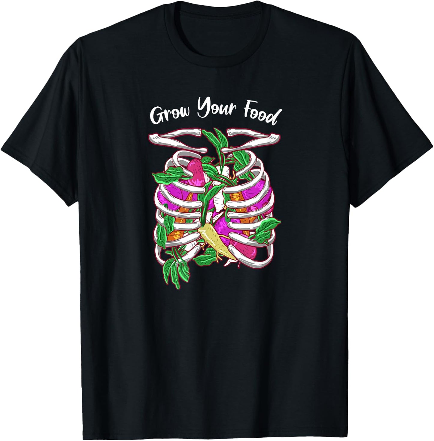Grow Your Food Skeleton Funny Garden Plant Green Thumb Gift T-Shirt - T-Shirt | Black