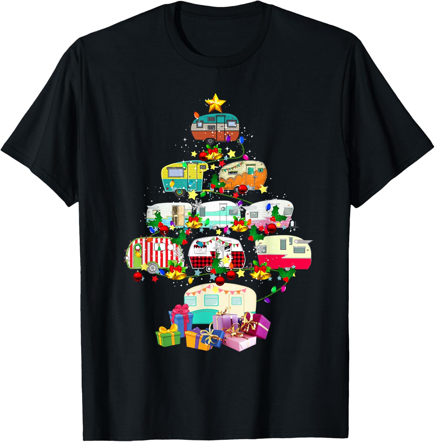 Christmas Camping Lover X-mas Camping Truck Tree Camper Gift T-Shirt - T-Shirt | Black