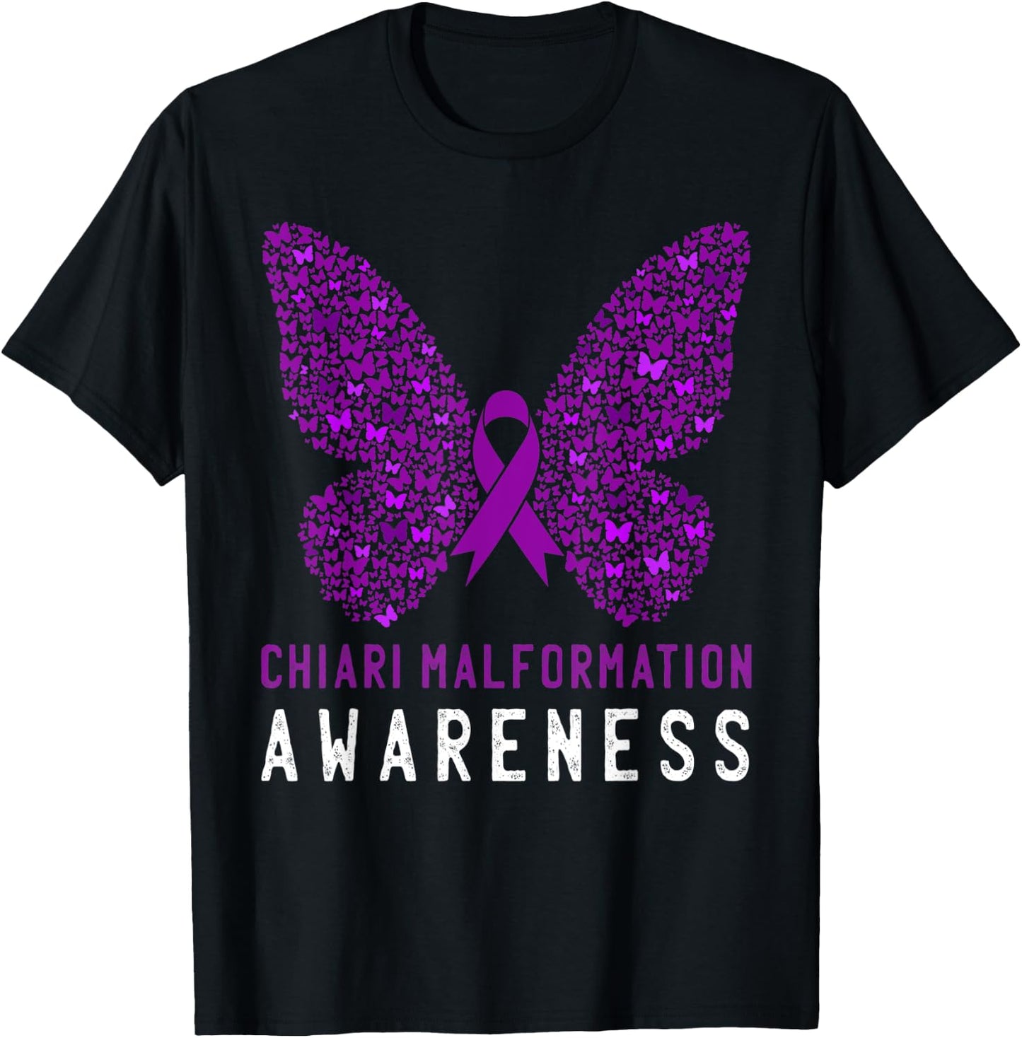 Butterfly Chiari Malformation Awareness Month Purple Ribbon T-Shirt - T-Shirt | Black