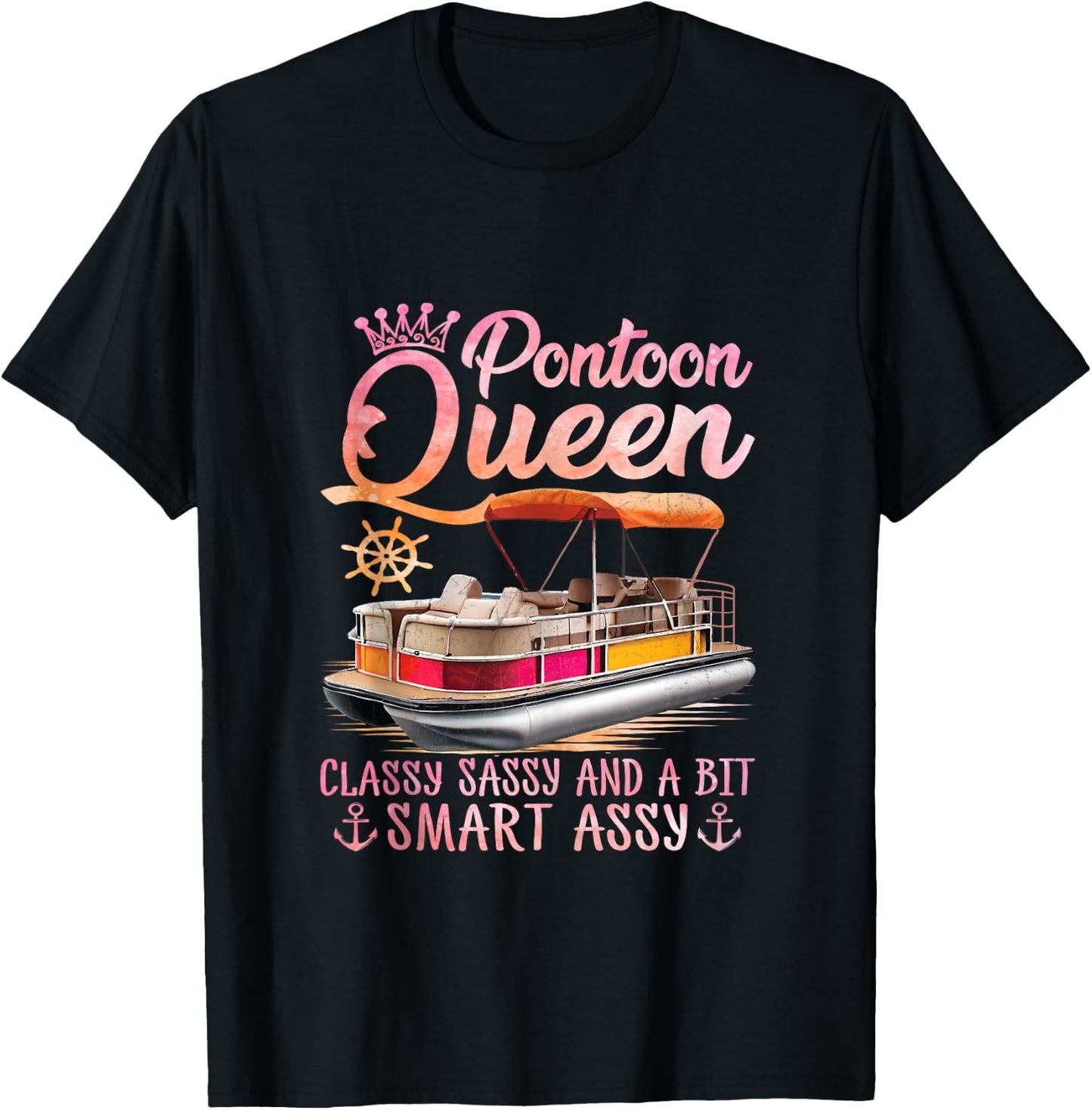 Pontoon Queen Pontoon Boat Party Lake Pontooning Summer Trip T-Shirt - T-Shirt | Black