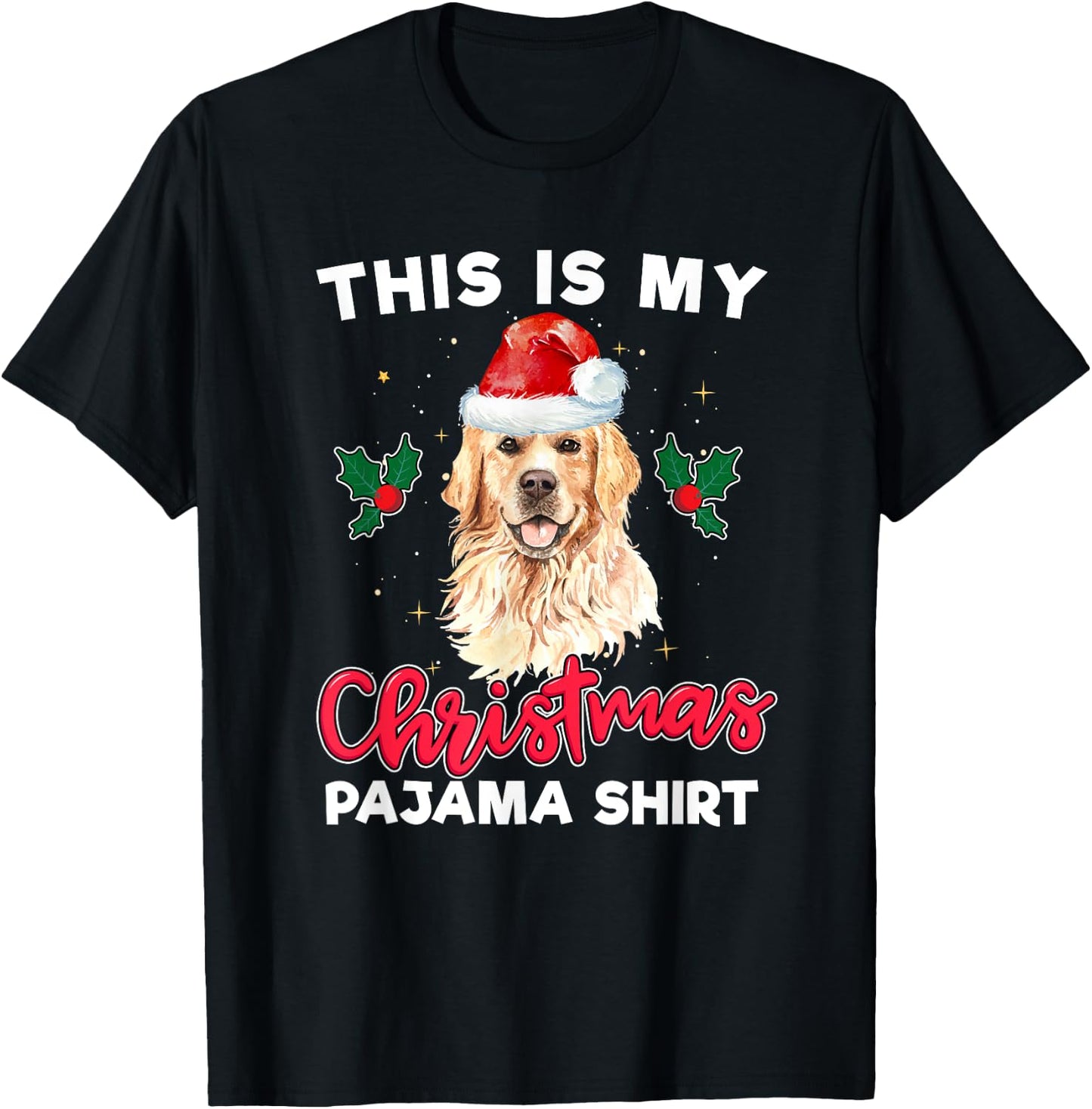 Golden Retriever Christmas Pajama Santa Dog Lover Men Women Kids T-Shirt - T-Shirt | Black