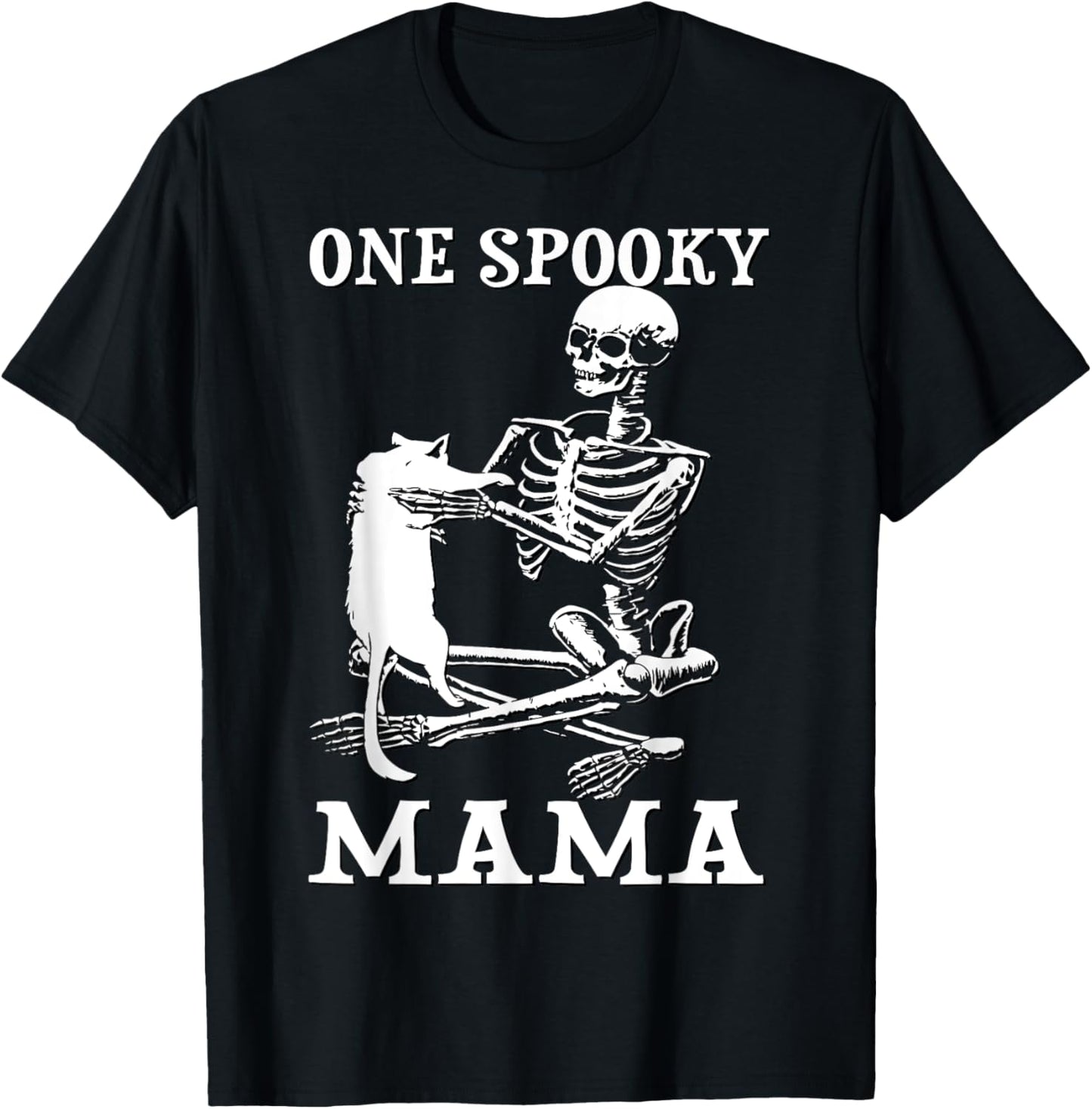 Skeleton Holding A Cat One Spooky Mamaa Halloween Costume Women Kids T-Shirt - T-Shirt | Black