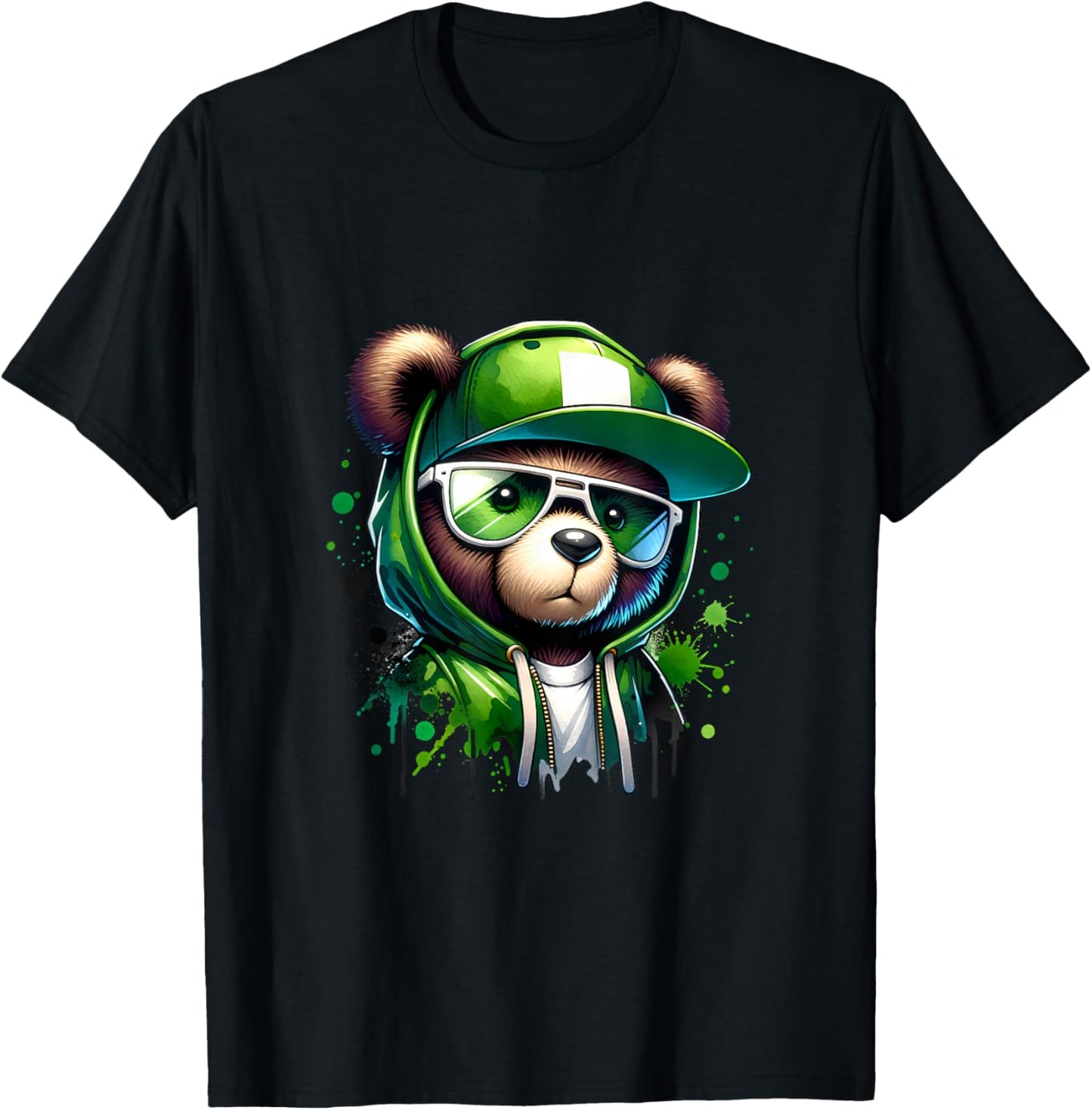 Hip Hop Bear Urban Cute Teddy Bear Graphic Design Rap Bear T-Shirt - T-Shirt | Black