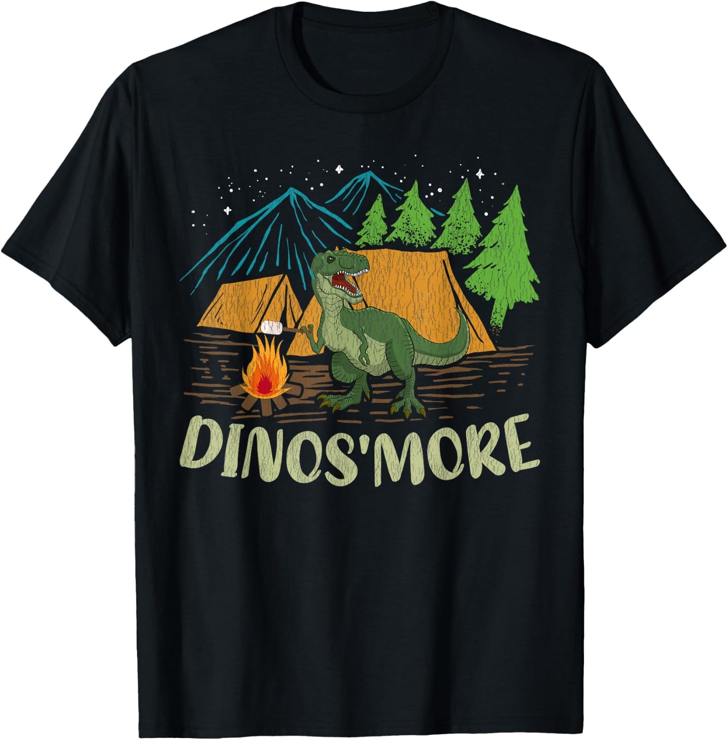 Camping S'more Dinosaur Lover Funny Dinosaur Camping - Black, -Adults, Short Sleeve, Classic Fit, Small T-Shirt - T-Shirt | Black