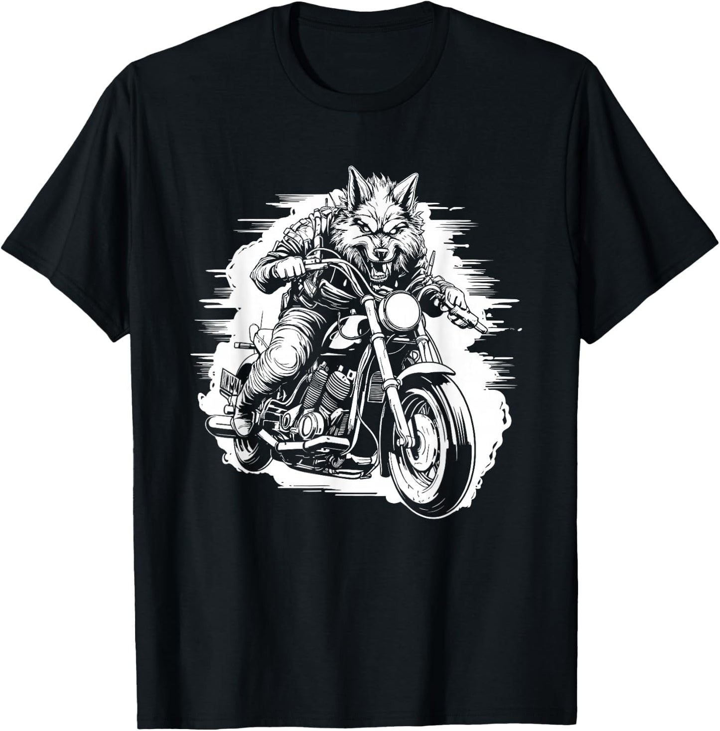 Wolf Motorcycle Animal Wolves - Wildlife Wolf T-Shirt - T-Shirt | Black
