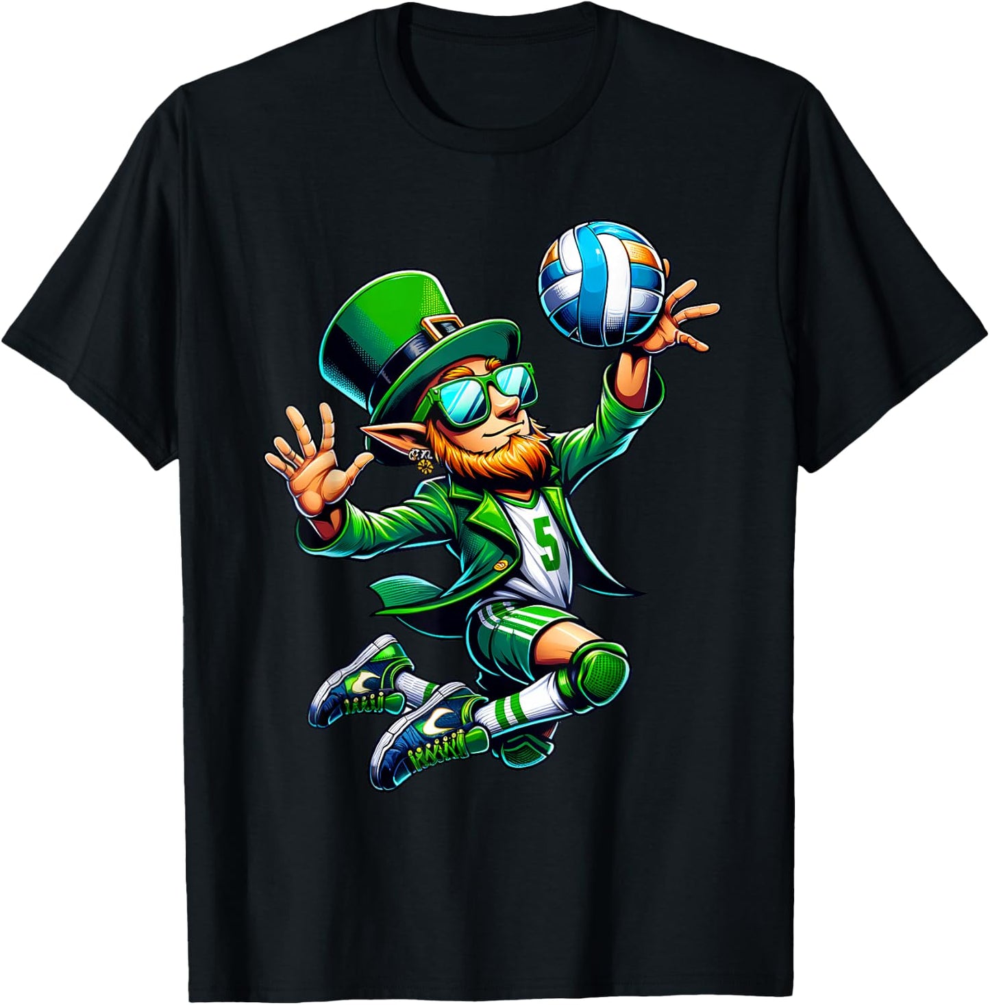 Leprechaun Playing Volleyball St Patricks Day Sport Men Boys T-Shirt - T-Shirt | Black