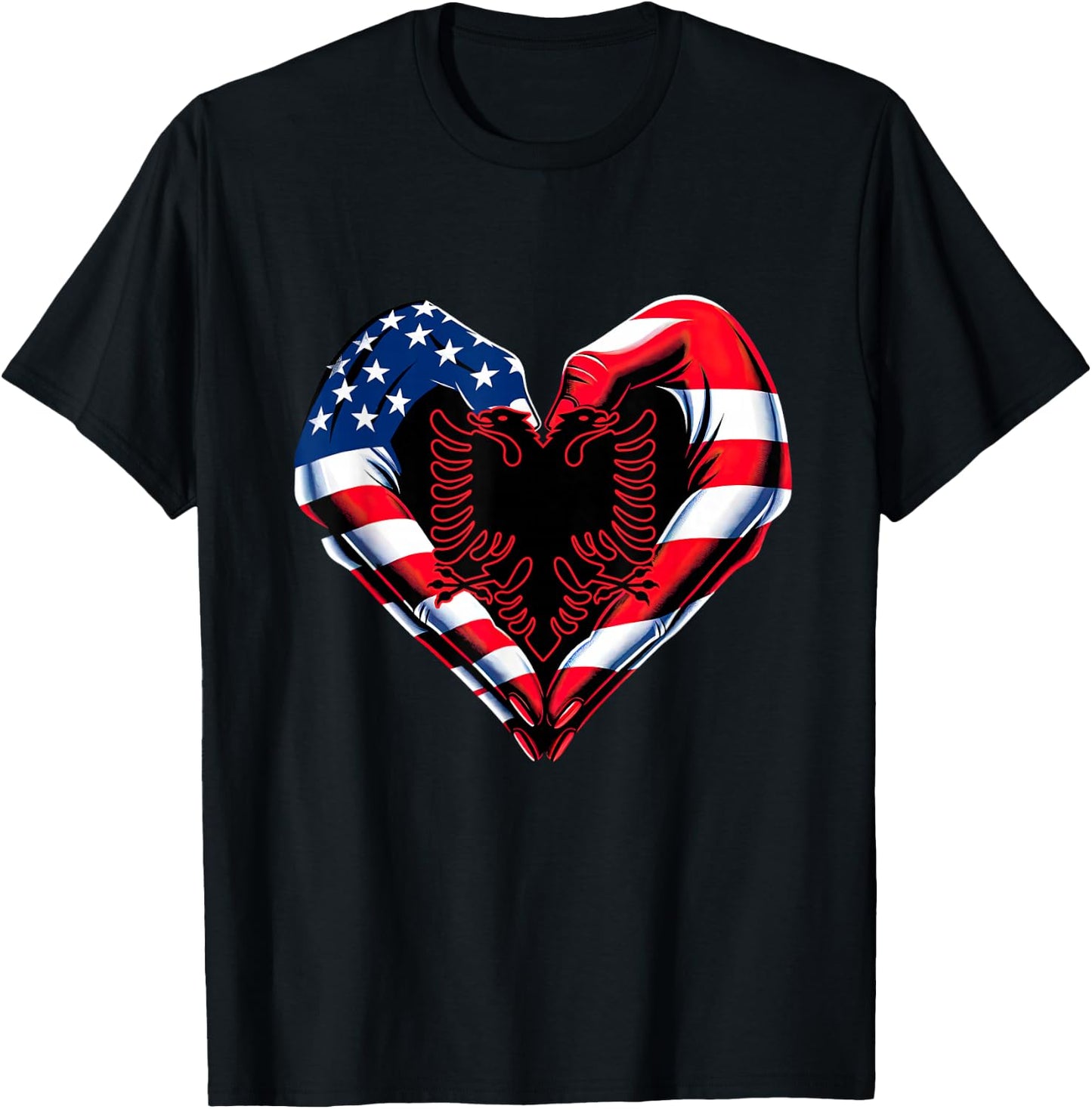 Skanderbeg Albanian Heartbeat ECG Eagle Kosovo Albanian T-Shirt - T-Shirt | Black