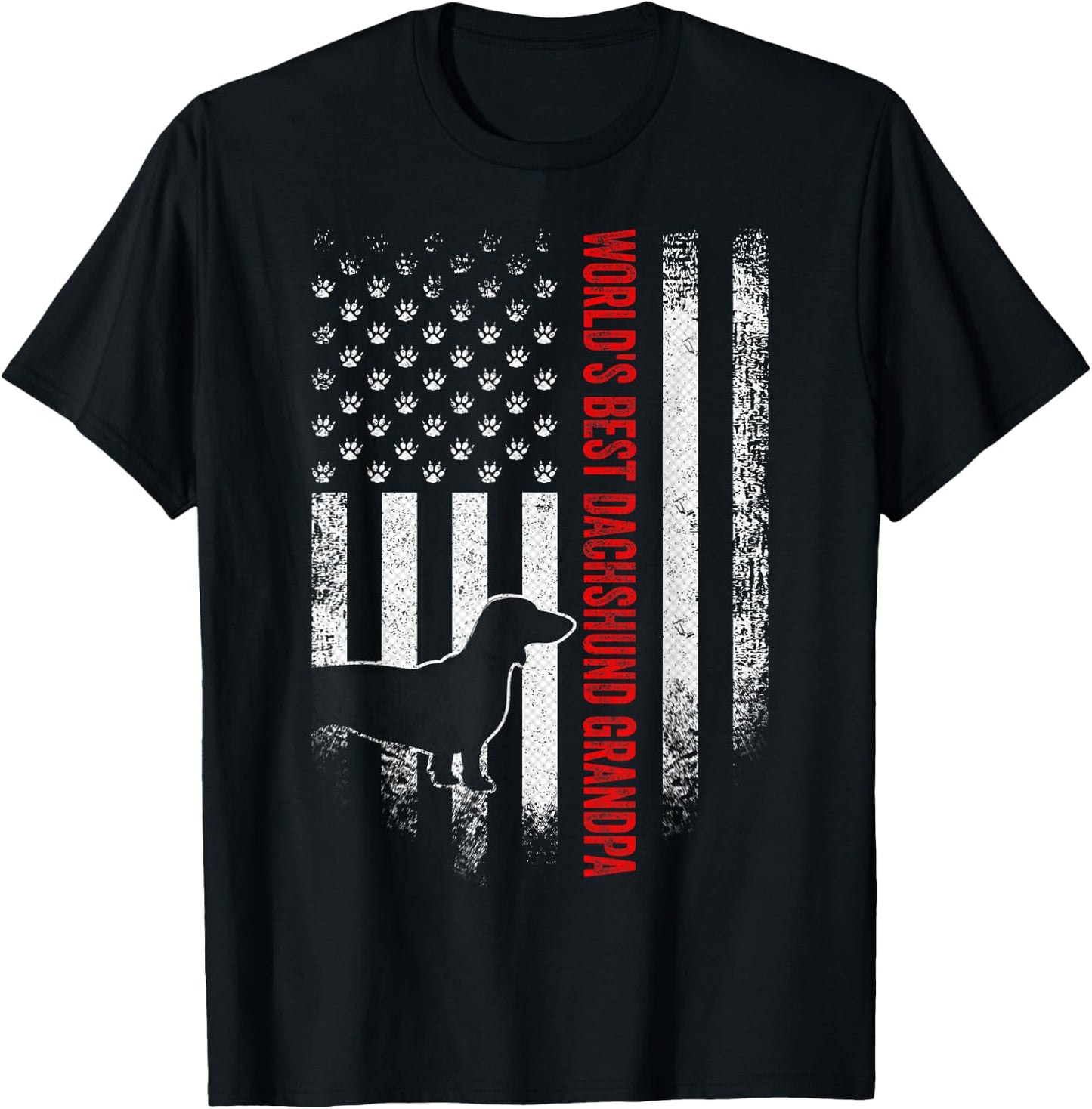 Vintage American Flag World's Best Dachshund Grandpa Funny Men T-Shirt - T-Shirt | Black